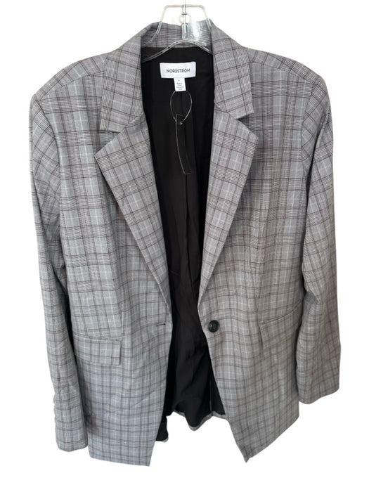 Nordstrom Size L Grey Plaid Long Sleeve One Button Long Jacket Grey / L