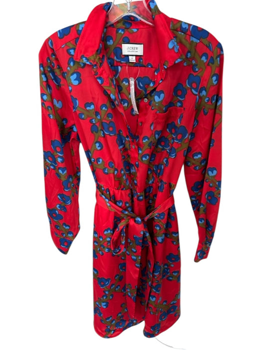 J Crew Collection Size 10 Red & Blue Polyester Collar Buttons Flowers Dress Red & Blue / 10