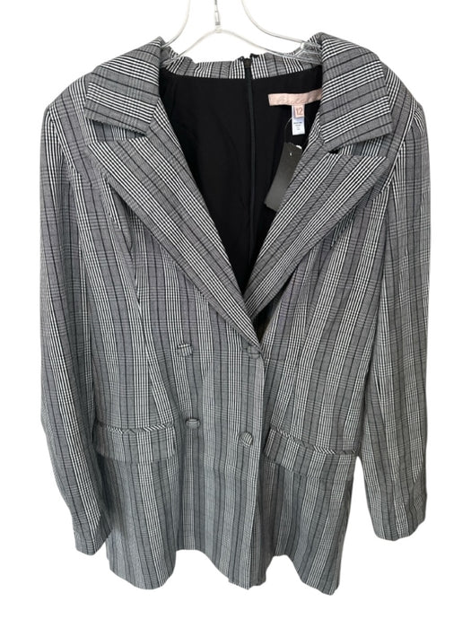 Hutch Size 12 Grey & White Polyester Blend Back Zip Plaid Pocket Detail Romper Grey & White / 12