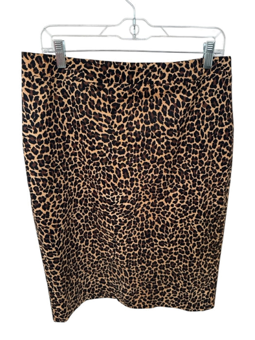J Crew Size 12 Brown & Black Polyester Back slit Cheetah Print Midi Skirt Brown & Black / 12