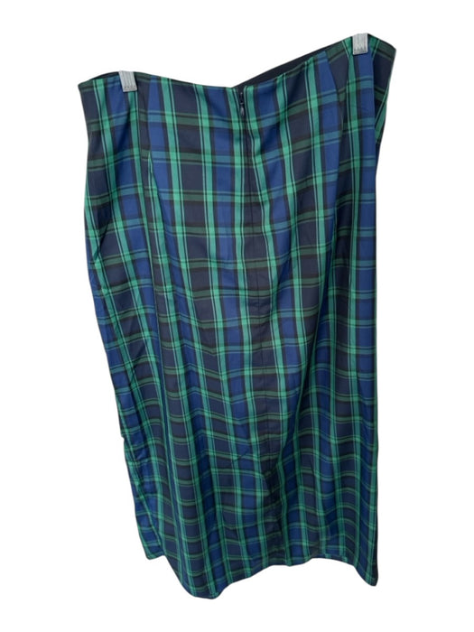 J Crew Size 12 Green & Blue Polyester Blend Plaid Gathered Back Zip Maxi Skirt Green & Blue / 12