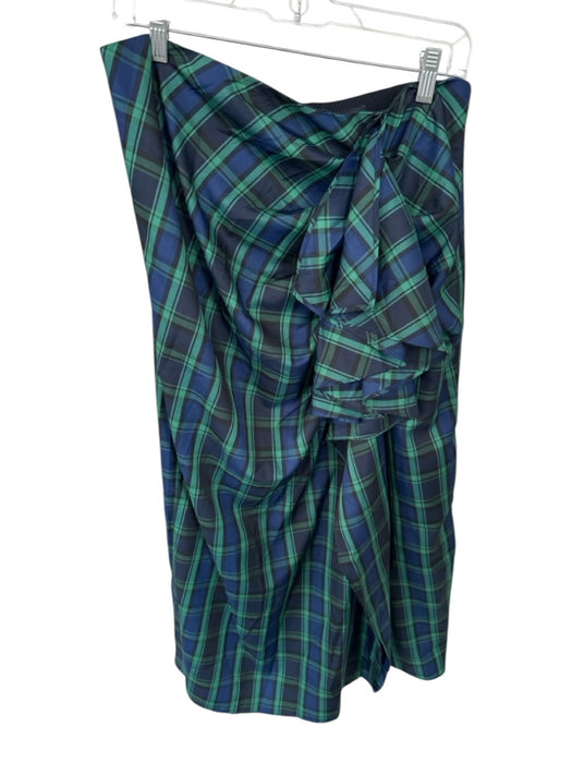 J Crew Size 12 Green & Blue Polyester Blend Plaid Gathered Back Zip Maxi Skirt Green & Blue / 12