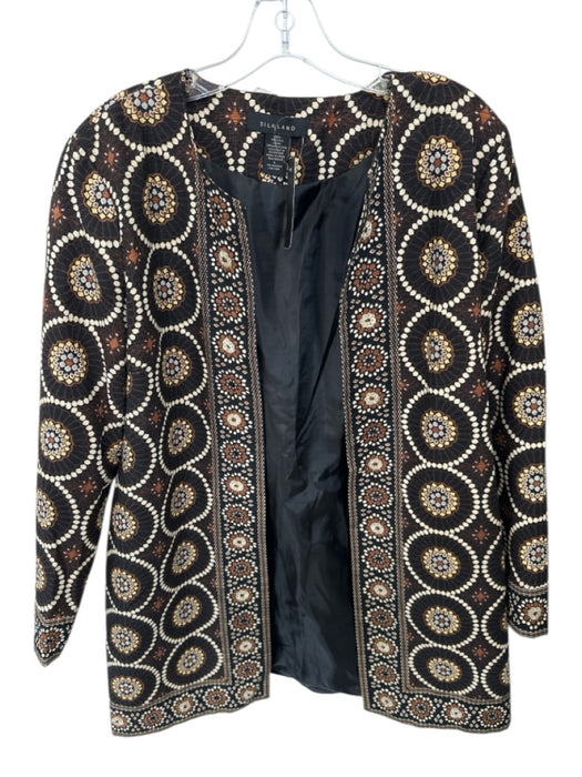 Silkland Size L Black & Brown Silk & Polyester Sequin Detail Long Sleeve Jacket Black & Brown / L