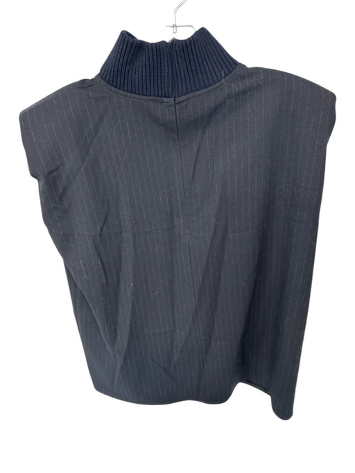 Zara Size M Black Polyester Blend Pin Stripe High Neck Shoulder Pads Top Black / M