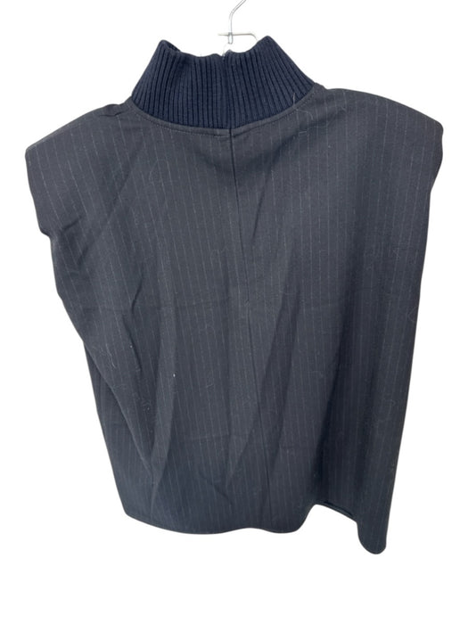 Zara Size M Black Polyester Blend Pin Stripe High Neck Shoulder Pads Top Black / M