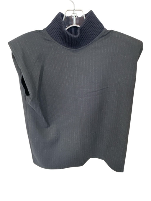 Zara Size M Black Polyester Blend Pin Stripe High Neck Shoulder Pads Top Black / M