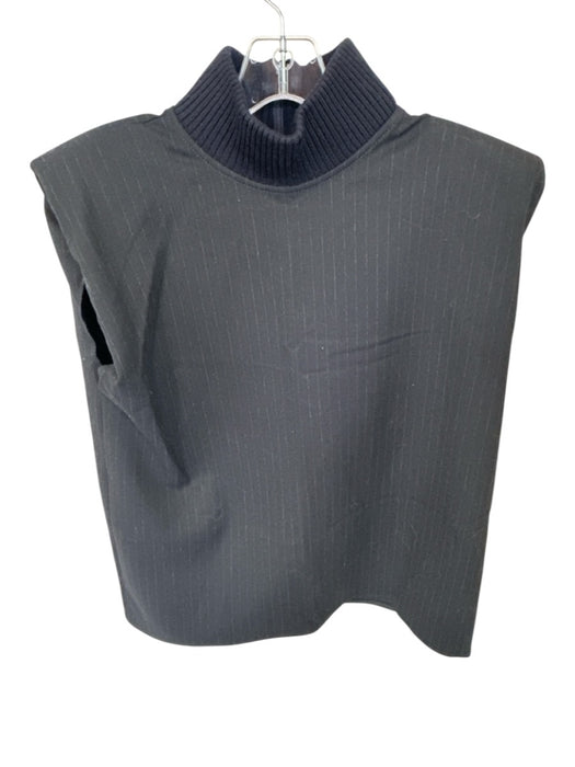 Zara Size M Black Polyester Blend Pin Stripe High Neck Shoulder Pads Top Black / M