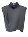 Zara Size M Black Polyester Blend Pin Stripe High Neck Shoulder Pads Top Black / M