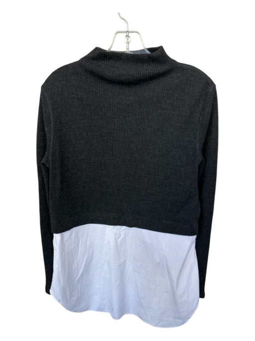 Theory Size L Charcoal & White Wool Blend Mock Neck Ribbed Long Sleeve Sweater Charcoal & White / L