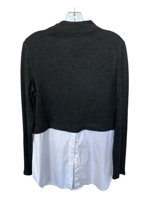 Theory Size L Charcoal & White Wool Blend Mock Neck Ribbed Long Sleeve Sweater Charcoal & White / L