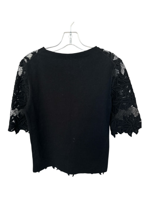Chloe Size Est M Black Long Sleeve Lace Overlay Embroidered Flowers Top Black / Est M