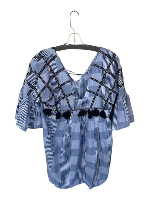 Maeve Size L Blue Cotton Gingham Tassels Embroidered Mini Dress Blue / L