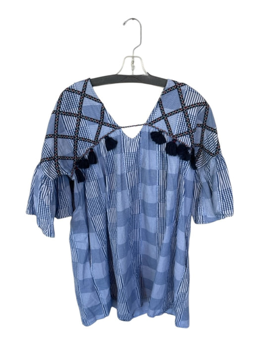 Maeve Size L Blue Cotton Gingham Tassels Embroidered Mini Dress Blue / L