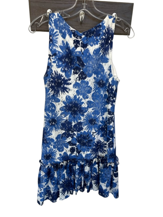 Trina Turk Size M Blue & White Cotton Blend Floral Eyelet Ruffle Hem Mini Dress Blue & White / M