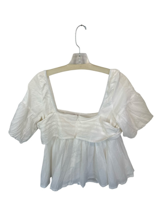 Staud Size 12 White Cotton Cold Shoulder Puff Sleeve Baby Doll Top White / 12