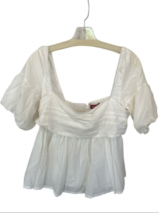 Staud Size 12 White Cotton Cold Shoulder Puff Sleeve Baby Doll Top White / 12