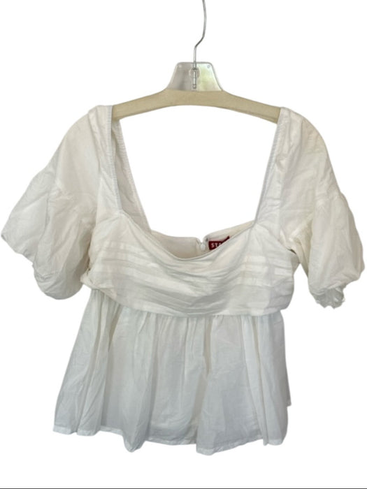 Staud Size 12 White Cotton Cold Shoulder Puff Sleeve Baby Doll Top White / 12