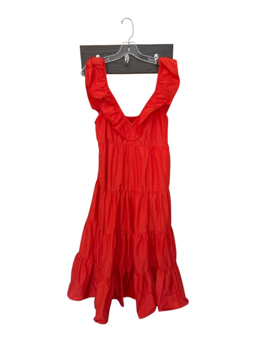 J Crew Size 8 Red Polyester V Neck Ruffles Maxi Dress Red / 8