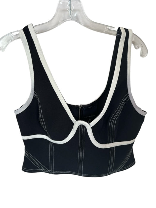 C/Meo Collective Size L Black & White Polyester Sleeveless Piping Cropped Top Black & White / L