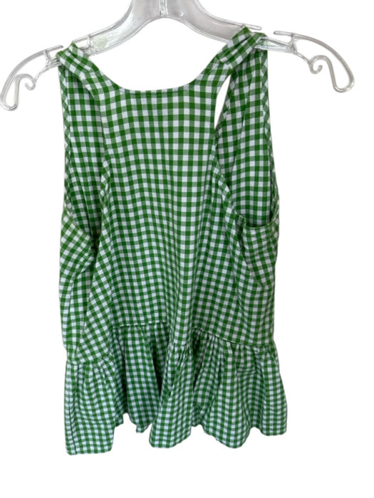LaRoque Size L Green & White Cotton Sleeveless Gingham Peplum Top Green & White / L