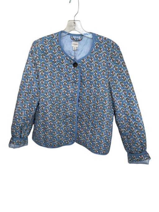 J. Crew Size 8 Blue & Pink Cotton Long Sleeve Flowers Quilted Jacket Blue & Pink / 8