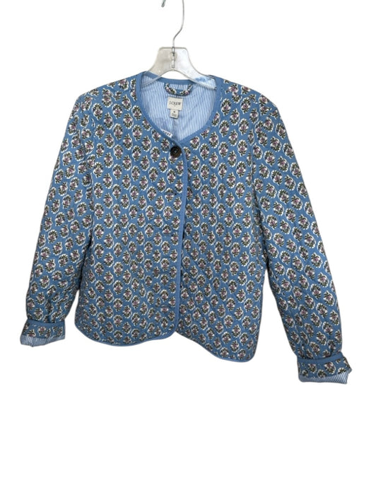 J. Crew Size 8 Blue & Pink Cotton Long Sleeve Flowers Quilted Jacket Blue & Pink / 8