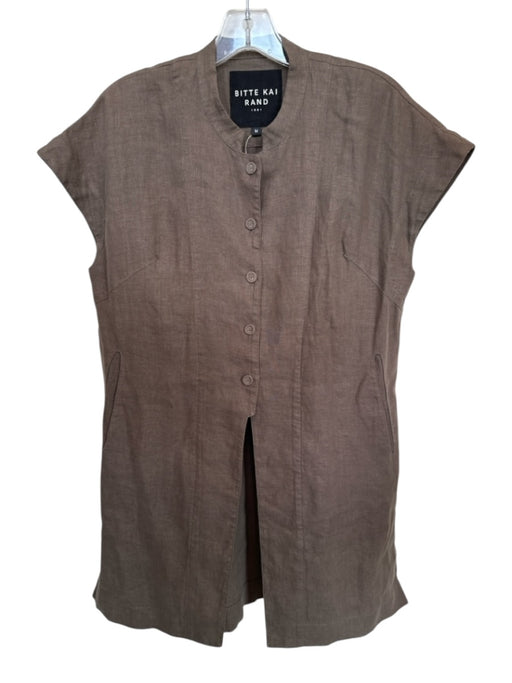 Bitte Kai Rand Size M Brown Linen Cap Sleeve Buttons Front Pockets Long Top Brown / M