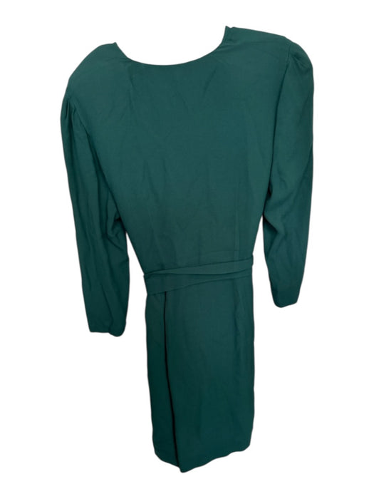 Sandro Size 42 Forest Green Viscose Shoulder Pads Long Sleeve Wrap Dress Forest Green / 42