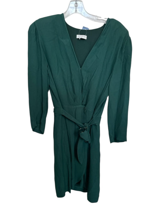 Sandro Size 42 Forest Green Viscose Shoulder Pads Long Sleeve Wrap Dress Forest Green / 42