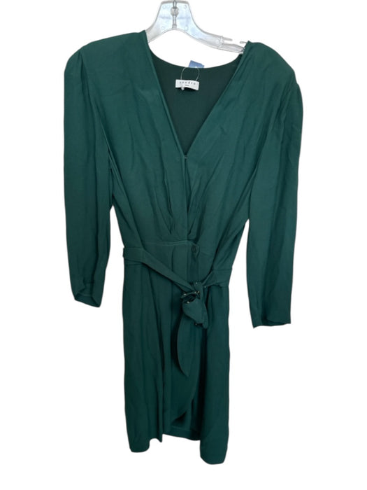 Sandro Size 42 Forest Green Viscose Shoulder Pads Long Sleeve Wrap Dress Forest Green / 42