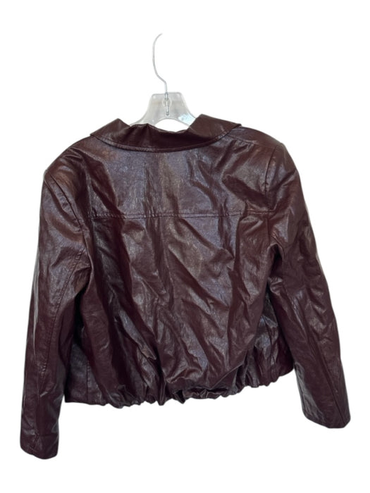 Commense Size L Maroon Vegan Leather Button Down Long Sleeve Jacket Maroon / L