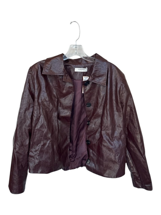 Commense Size L Maroon Vegan Leather Button Down Long Sleeve Jacket Maroon / L