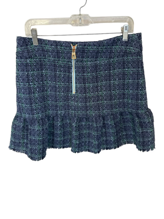 Sail To Sable Size 8 Navy & Green Polyester Blend Tweed Back Zip Raw Hem Skirt Navy & Green / 8
