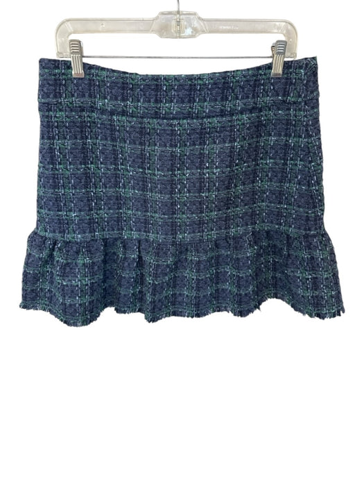 Sail To Sable Size 8 Navy & Green Polyester Blend Tweed Back Zip Raw Hem Skirt Navy & Green / 8