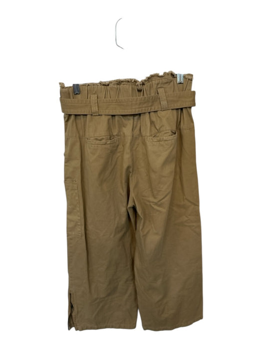 Carmar Size 10 Khaki Cotton High Waist Belted Raw Edge Wide Leg Pants Khaki / 10