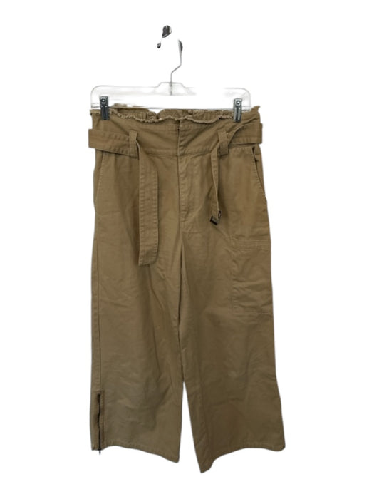 Carmar Size 10 Khaki Cotton High Waist Belted Raw Edge Wide Leg Pants Khaki / 10