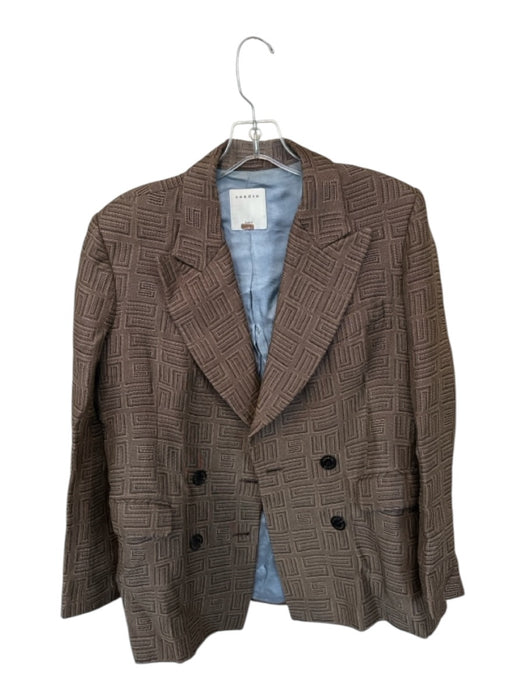 Sandro Size 42 Brown & Black Viscose Double Breast Lines Jacket Brown & Black / 42