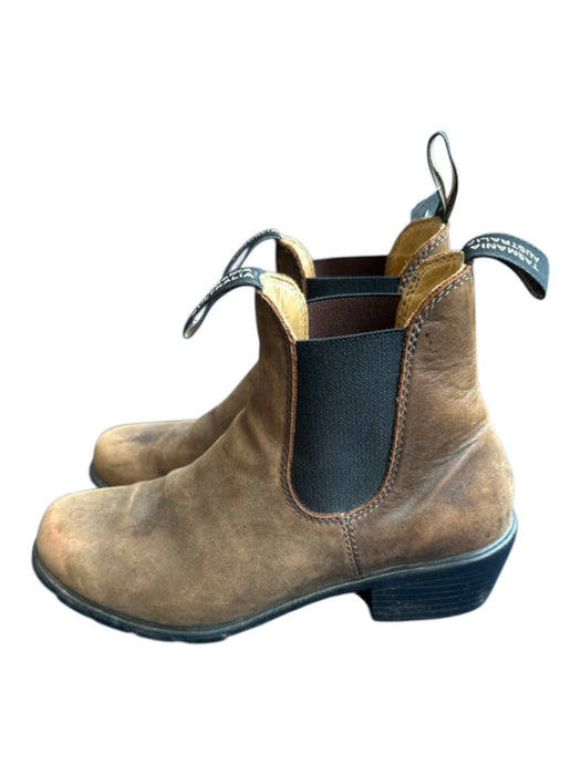 Blundstone Shoe Size 9 Brown & Black Leather Loops Block Heel Side Stretch Boots Brown & Black / 9