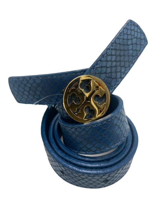 Tory Burch Blue Leather Snake Skin Gold Buckle Belts Blue