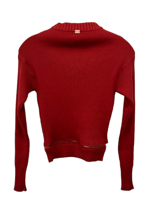 For Love & Lemons Size XS Red Viscose & Polyester Zipper Trim Ribbed Sweater Red / XS