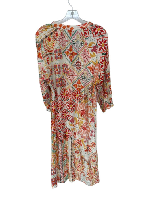 Zara Size M Orange & Green Viscose Blend Long Sleeve Flowers Buttons Dress Orange & Green / M