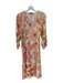 Zara Size M Orange & Green Viscose Blend Long Sleeve Flowers Buttons Dress Orange & Green / M