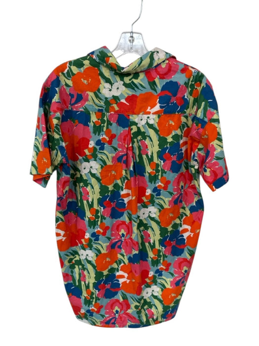 Porridge Size XSP Orange & Blue Cotton Short Sleeve Flowers Collar Buttons Dress Orange & Blue / XSP