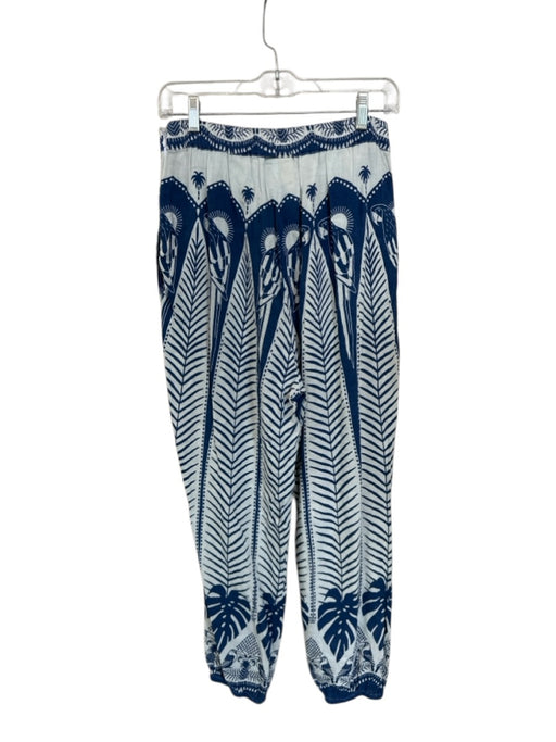 Farm Rio Size M Navy & white Linen & Viscose Side Zip Palm Trees birds Pants Navy & white / M