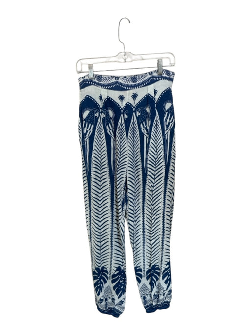 Farm Rio Size M Navy & white Linen & Viscose Side Zip Palm Trees birds Pants Navy & white / M