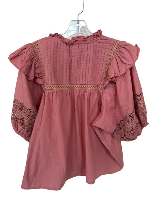 Cleobella Size M Mauve Cotton 3/4 Balloon Sleeve Lace Detail Pleat Detail Top Mauve / M
