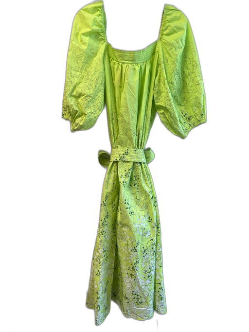 Ann Mashburn Size L Green Cotton Square Neck 3/4 puff sleeve Floral Print Dress Green / L