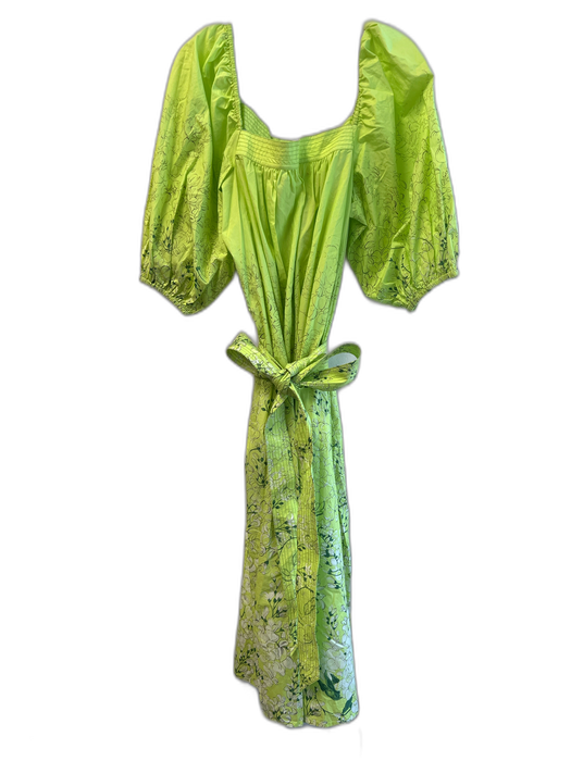 Ann Mashburn Size L Green Cotton Square Neck 3/4 puff sleeve Floral Print Dress Green / L
