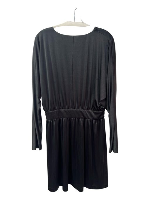 Halston Heritage Size Est M Black Polyester V Neck Long Sleeve Drop Waist Dress Black / Est M