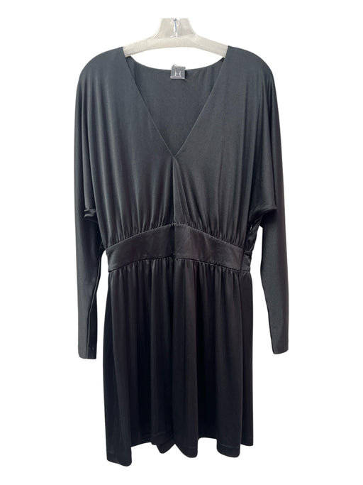 Halston Heritage Size Est M Black Polyester V Neck Long Sleeve Drop Waist Dress Black / Est M